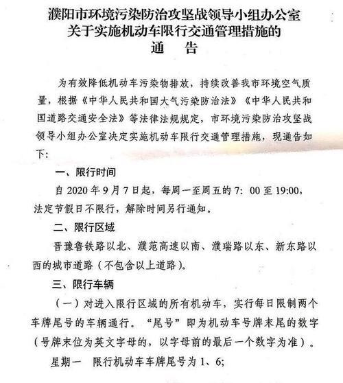 濮阳限号时间