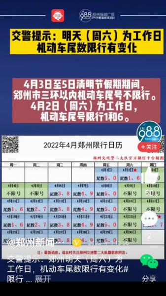 郑州限号2024年6月限号时间表