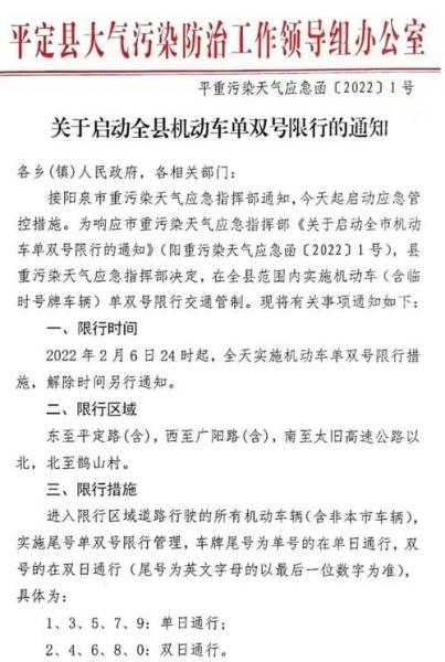 请问阳泉今天限号吗?