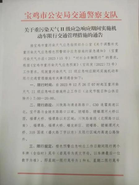 宝鸡市虢镇汽车限号吗?