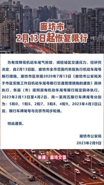 廊坊限号是多少