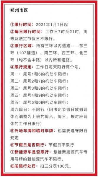 郑州限号时间和范围是什么