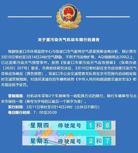 张家口今天限号多少